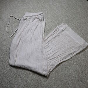 Auden Women Oat Beige Ribbed Knit Wide Leg Pajama Pants Sleepwear Size M New